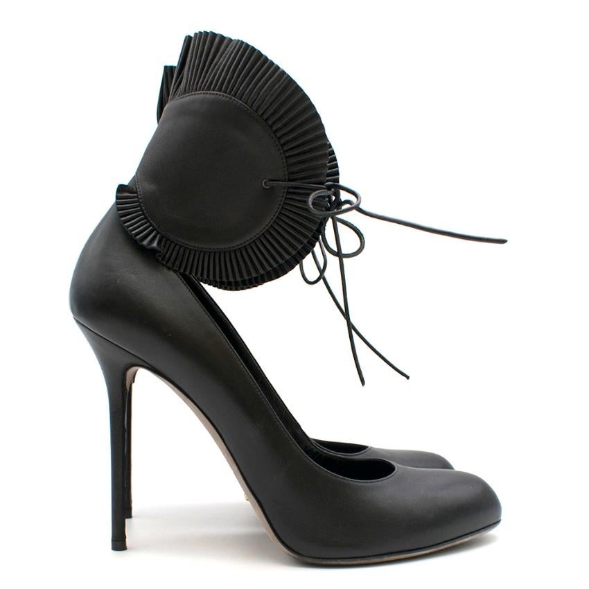 Sergio Rossi - Black Heeled Pumps With Pleated Ankle

- almond toe
- stiletto heel
-pleated trim on the ankle 
- self tie ankle strap
- soft leather

- 100% Leather 
- made in Italy

Please note, these items are pre-owned and may show signs of being