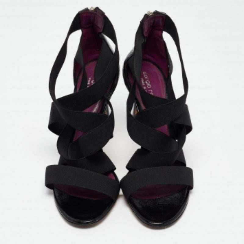 Noir Sergio Rossi Sandales à lanières élastiques et en cuir noir Taille 39 en vente