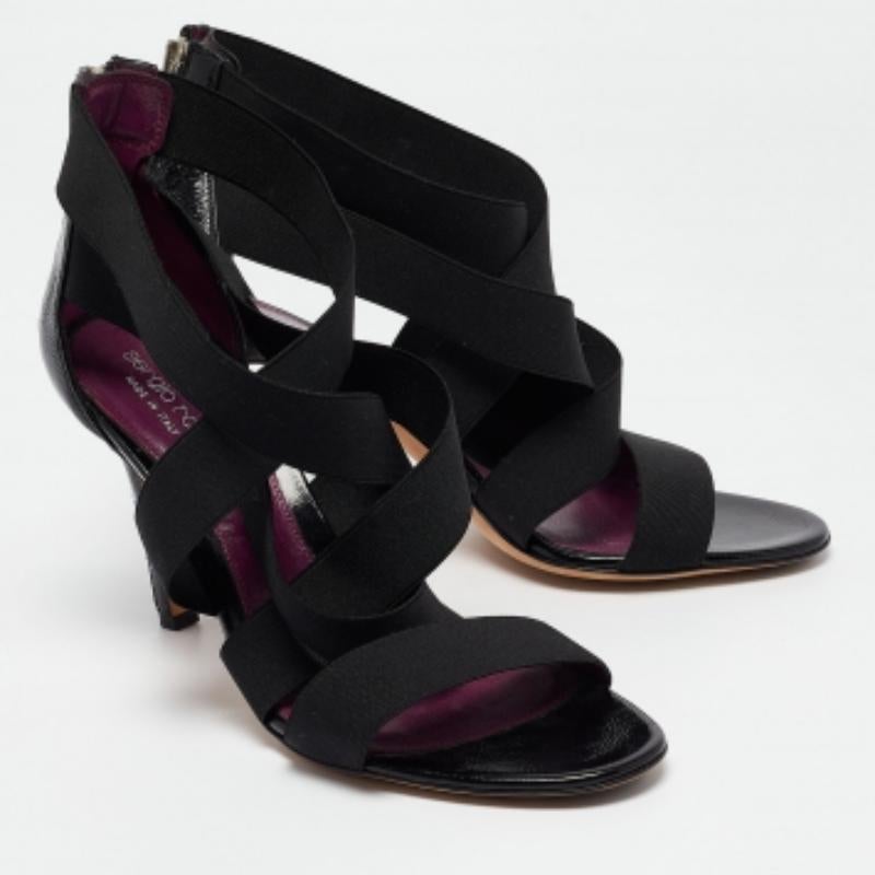 Sergio Rossi Sandales à lanières élastiques et en cuir noir Taille 39 Bon état - En vente à Dubai, Al Qouz 2