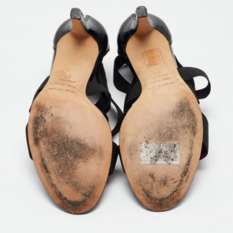 Sergio Rossi Sandales à lanières élastiques et en cuir noir Taille 39 en vente 2
