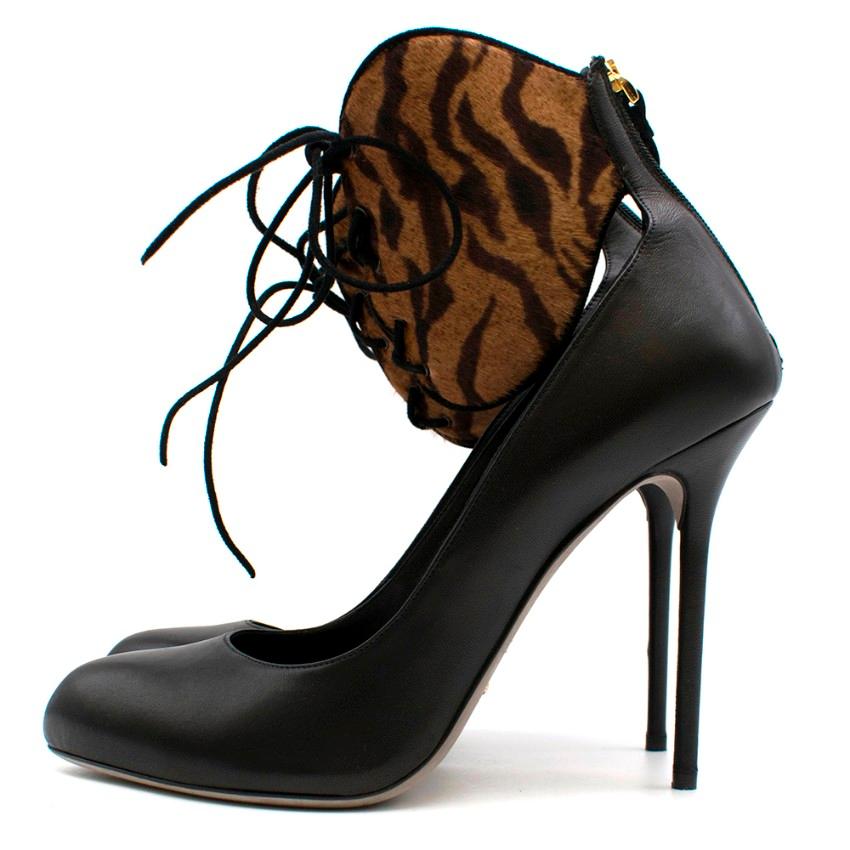 Sergio Rossi Black Leather & Animal Print Calf Hair Pumps - Size EU 41 In Excellent Condition For Sale In London, GB