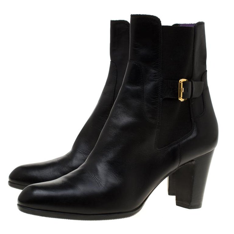 Sergio Rossi Black Leather Ankle Boots Size 40 For Sale at 1stDibs