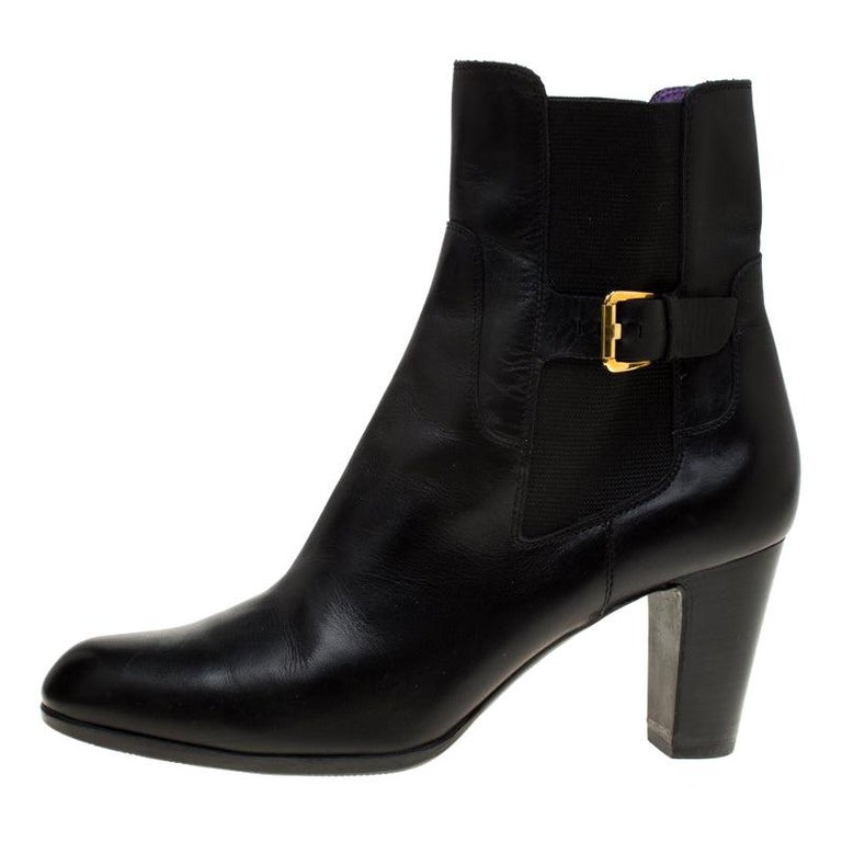 Sergio Rossi Black Leather Ankle Boots Size 40 For Sale at 1stDibs