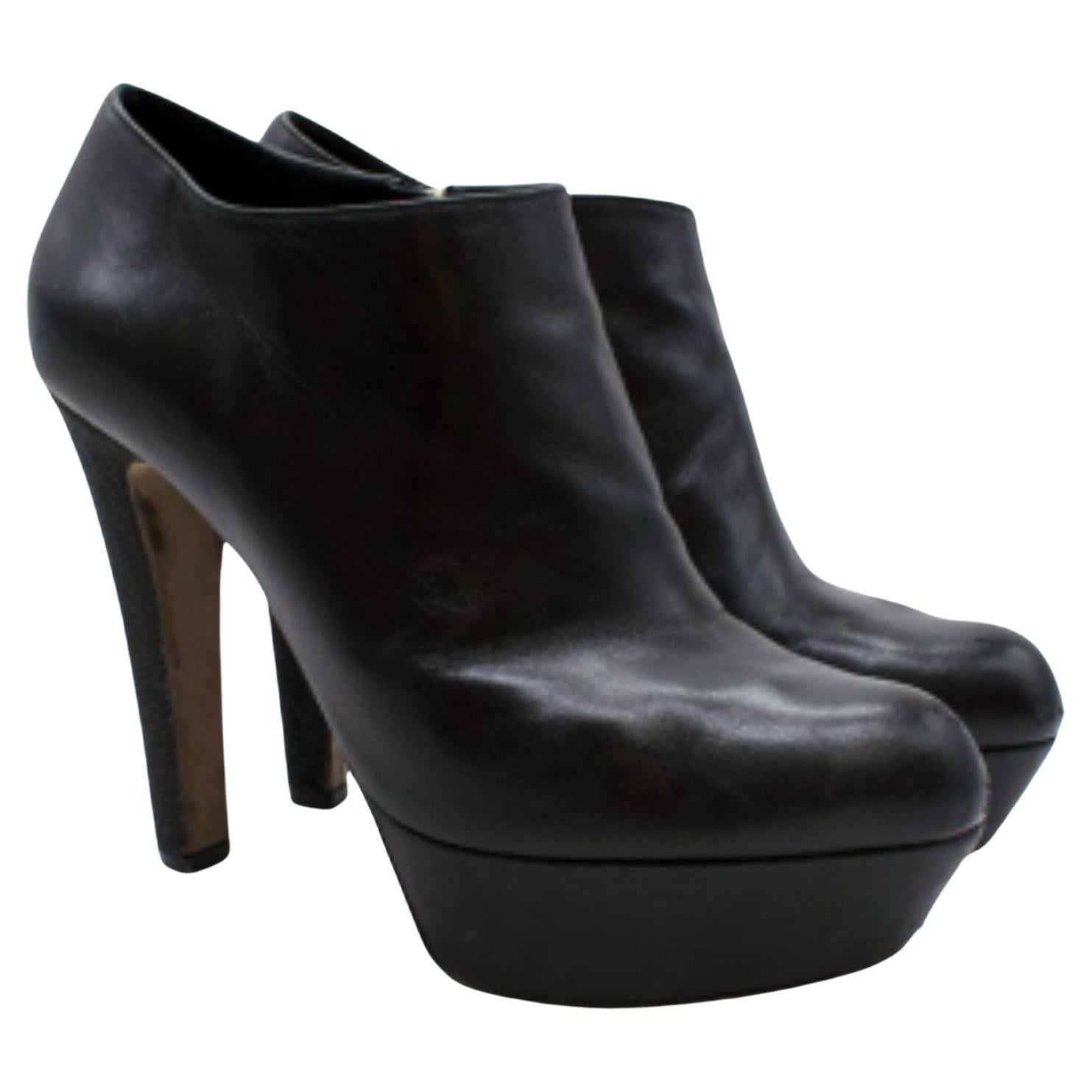Sergio Rossi Black Leather Ankle Boots with Stingray Heels For Sale