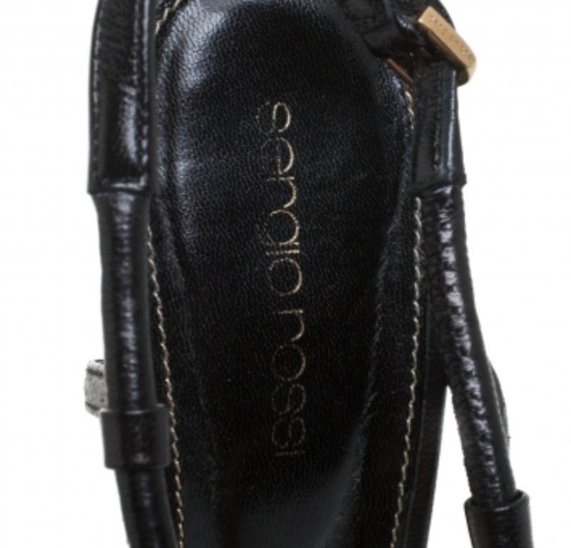 Sergio Rossi Black Leather Ankle Strap Platform Sandals Size 37 For Sale 1