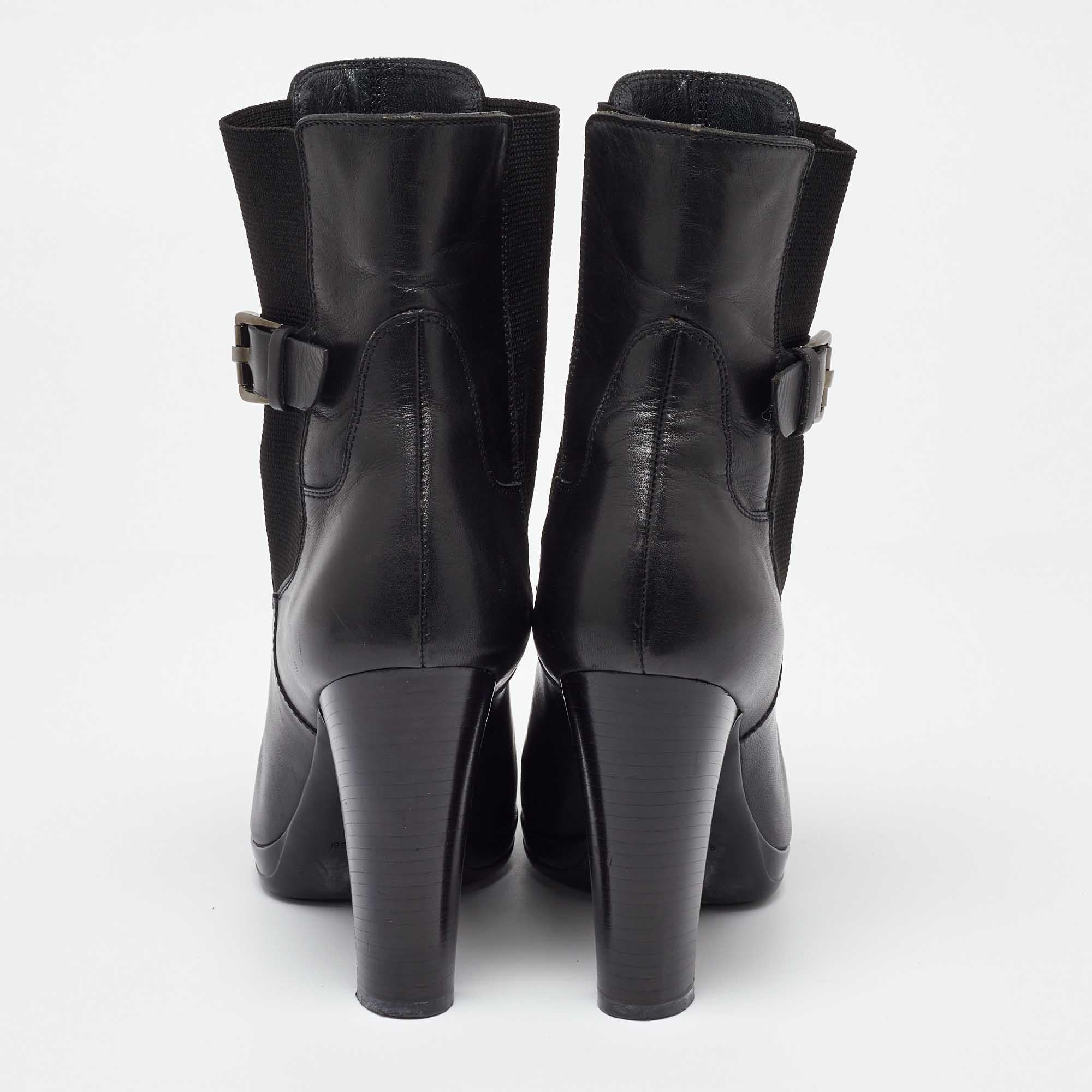 Sergio Rossi Black Leather Buckle Detail Ankle Boots Size 40 For Sale 1