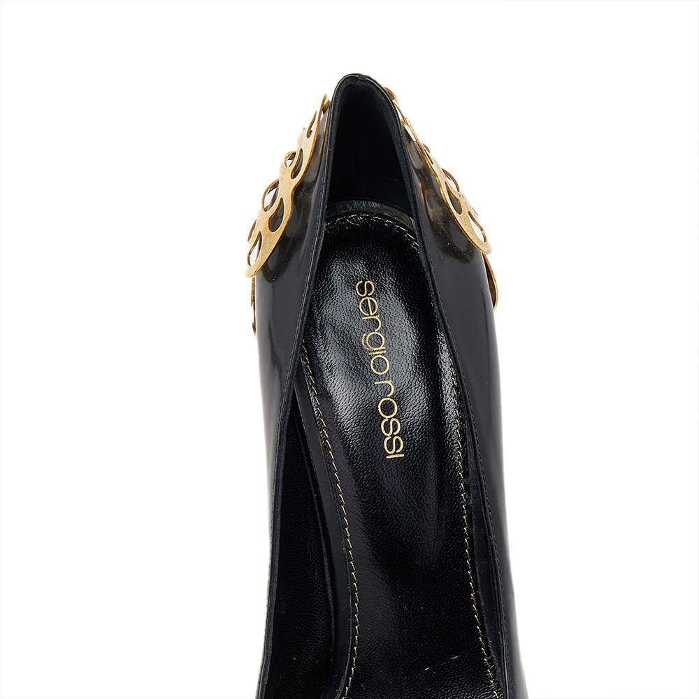 Sergio Rossi Black Leather Butterfly Plaque Platform Pumps Size 38.5 3