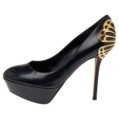 Sergio Rossi Black Leather Butterfly Plaque Platform Pumps Size 38.5
