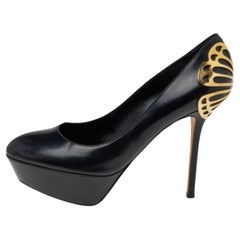 Sergio Rossi - Escarpins à plateforme en cuir noir avec plaque de papillon - Taille 38,5