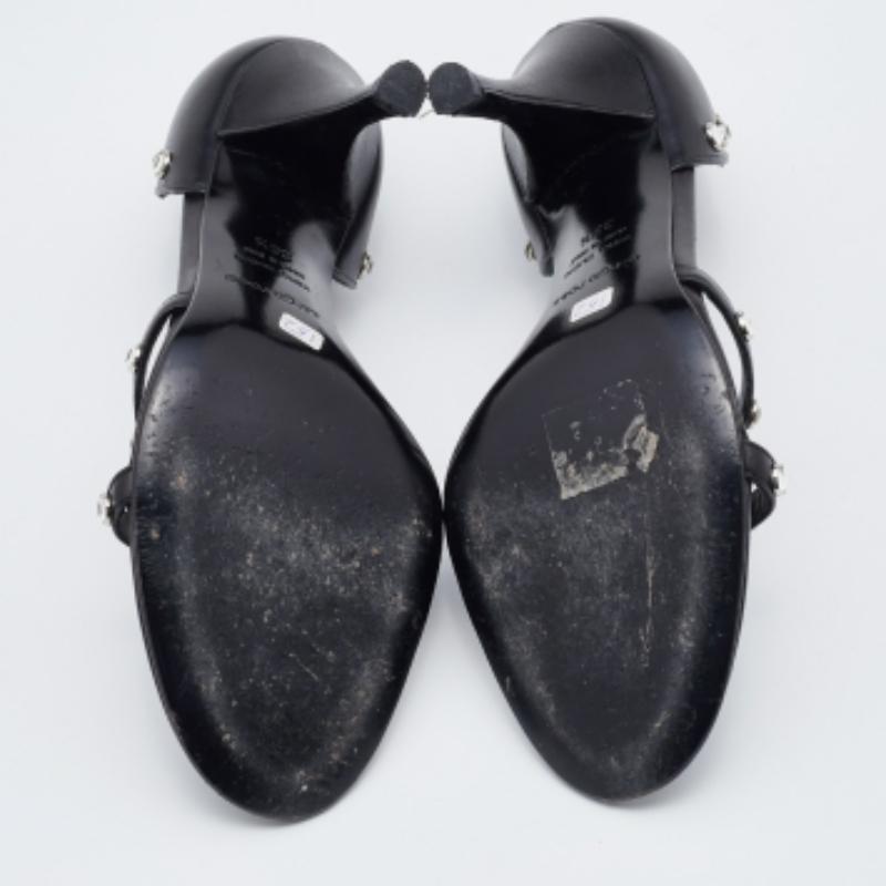 Sergio Rossi Schwarze Riemchensandalen aus Leder mit Kristallverzierung Größe 36,5 im Angebot 4