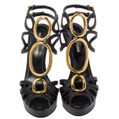 Sergio Rossi Black Leather Cut Out Detail Farrah Open Toe Sandals Size 35