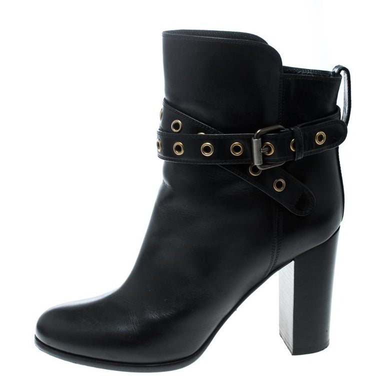 Sergio Rossi Black Leather Eyelet Detail Ankle Boots Size 39 For Sale ...