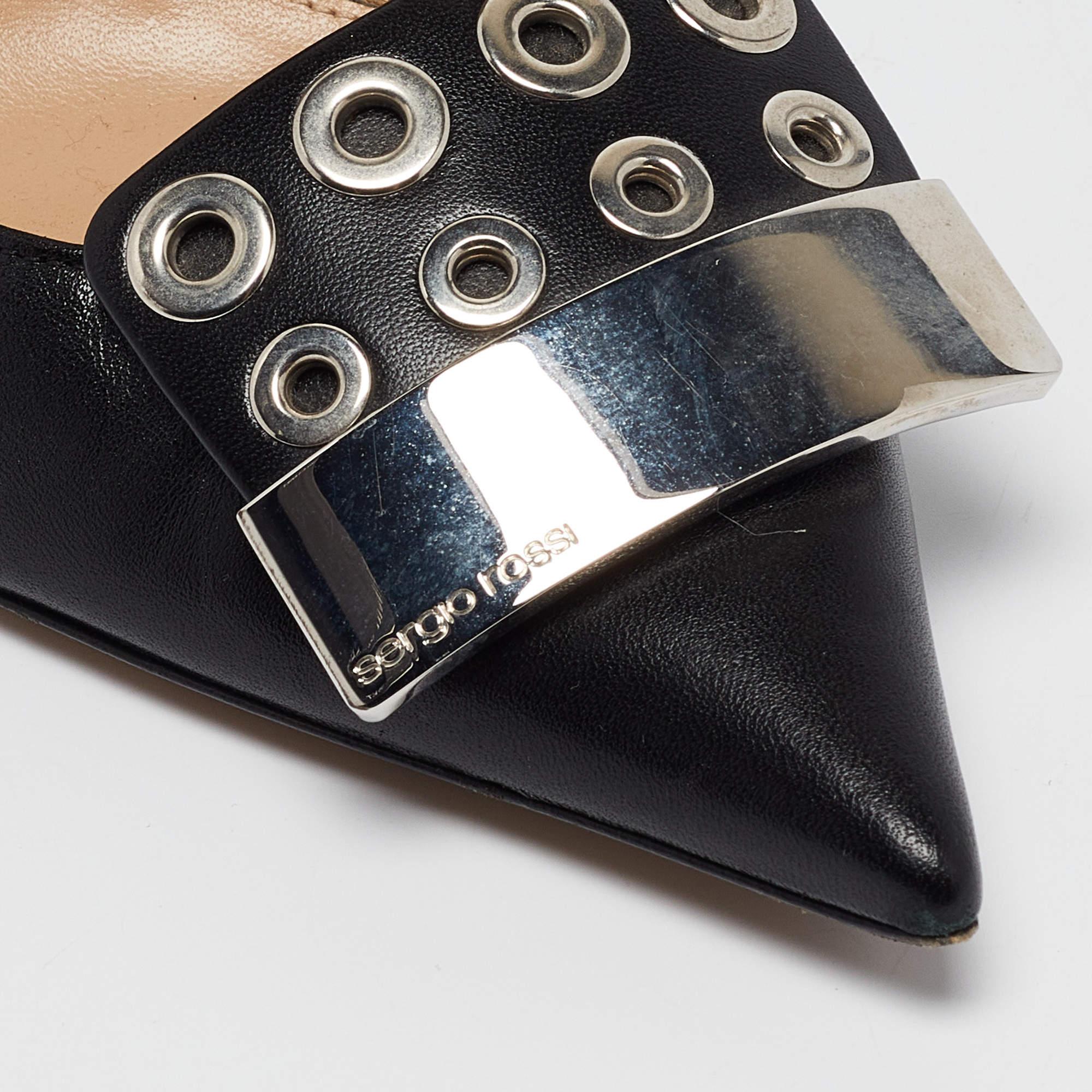 Sergio Rossi - Escarpins en cuir noir avec œillets - Taille 37,5 en vente 2