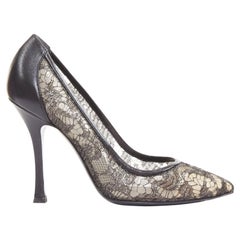 SERGIO ROSSI black leather floral lace spool heel pumps EU37.5