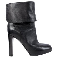 SERGIO ROSSI black leather FOLD OVER Ankle Boots Shoes 35.5