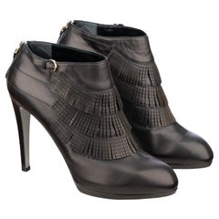 Sergio Rossi Black Leather Fringe Ankle Boots - Size  39.IT