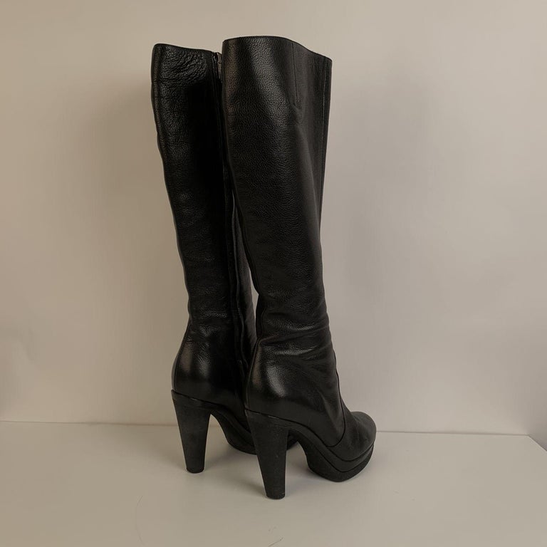 Sergio Rossi Black Leather Heeled Boots Shoes Size 38.5 For Sale at 1stDibs