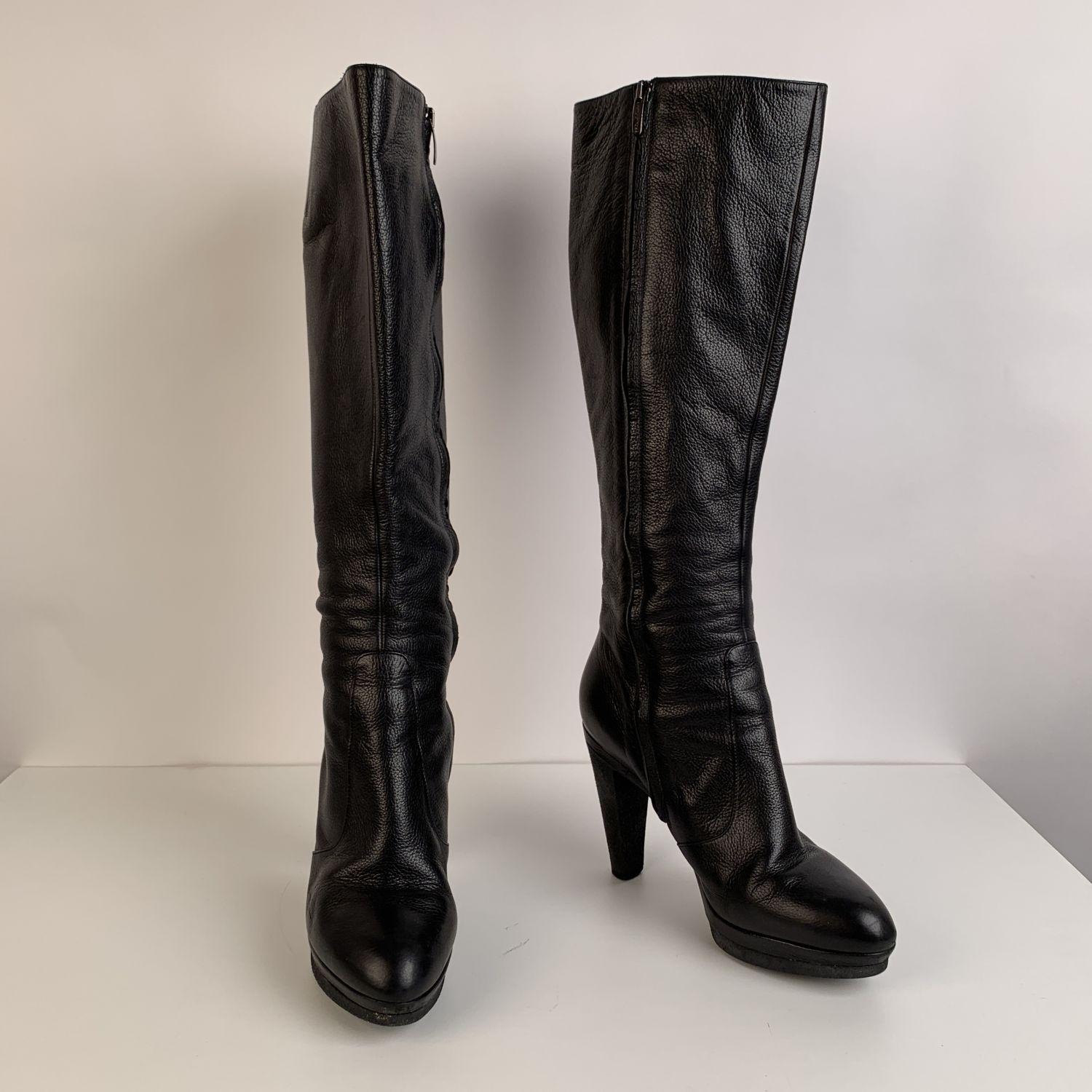 Sergio Rossi Black Leather Heeled Boots Shoes Size 38.5 In Excellent Condition In Rome, Rome