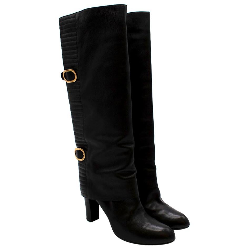 Sergio Rossi Black Leather Heeled Knee Boots 41 For Sale