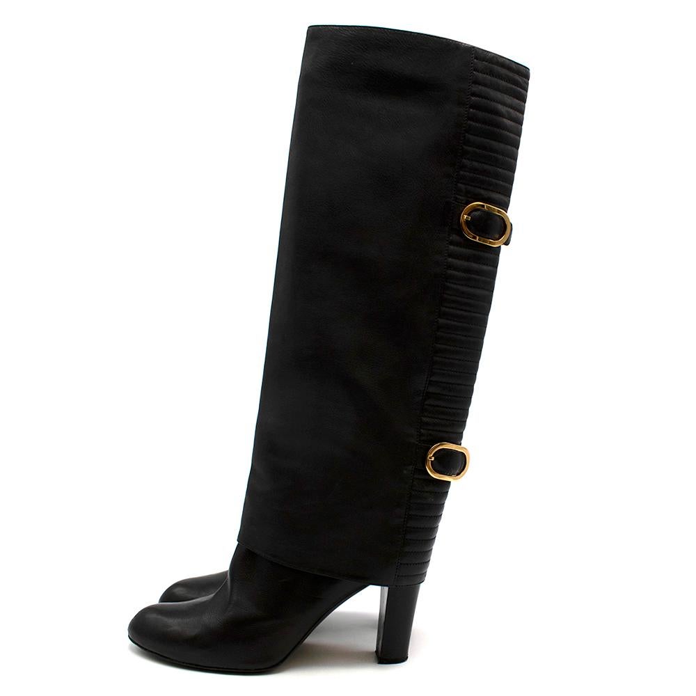 Women's or Men's Sergio Rossi Black Leather Heeled Knee Boots - Size EU 41 For Sale