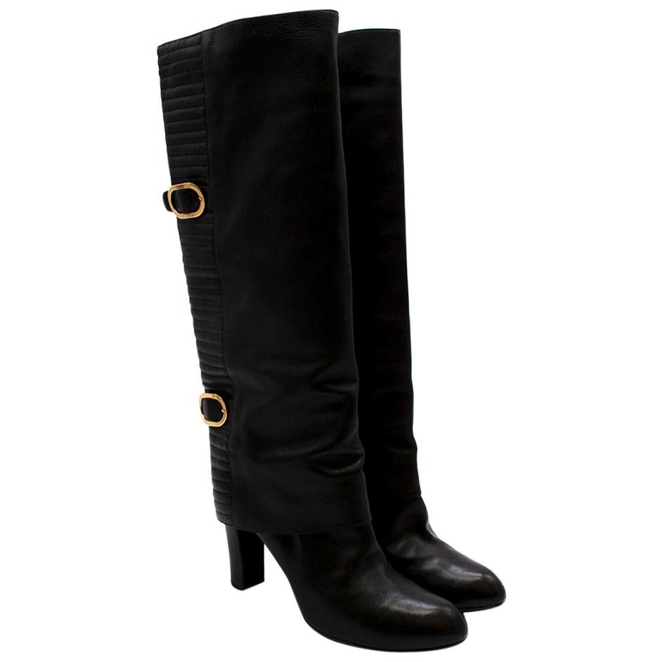 Sergio Rossi Black Leather Heeled Knee Boots - Size EU 41 For Sale