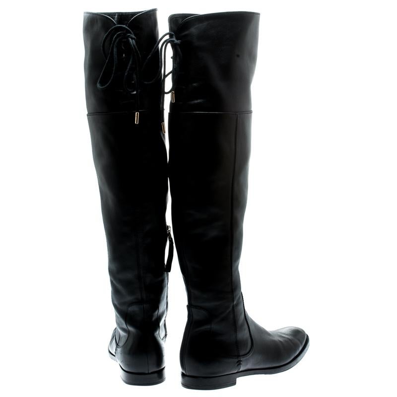 Sergio Rossi Black Leather Knee High Boots Size 37.5 In Good Condition In Dubai, Al Qouz 2