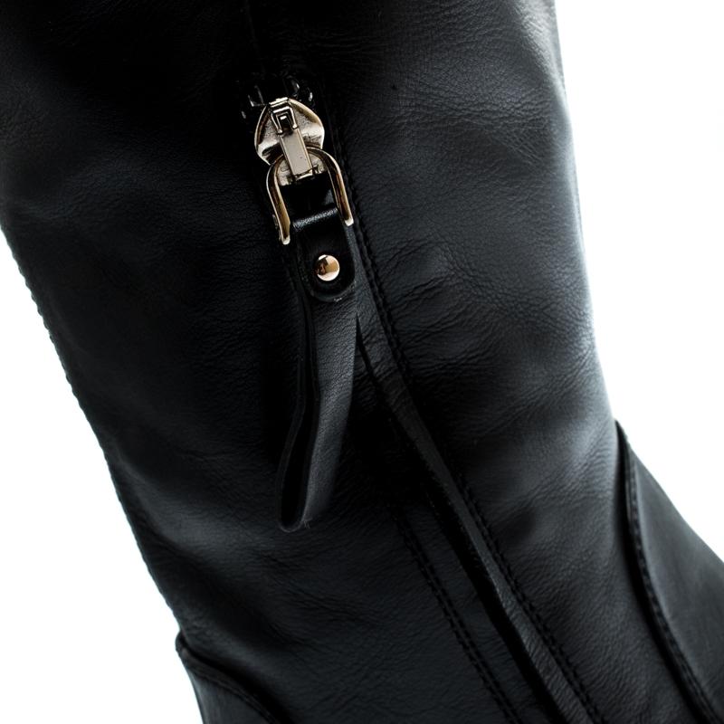 Sergio Rossi Black Leather Knee High Boots Size 37.5 1