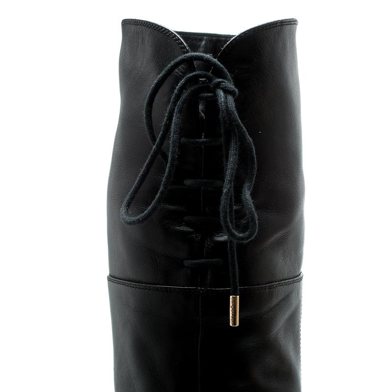 Sergio Rossi Black Leather Knee High Boots Size 37.5 2