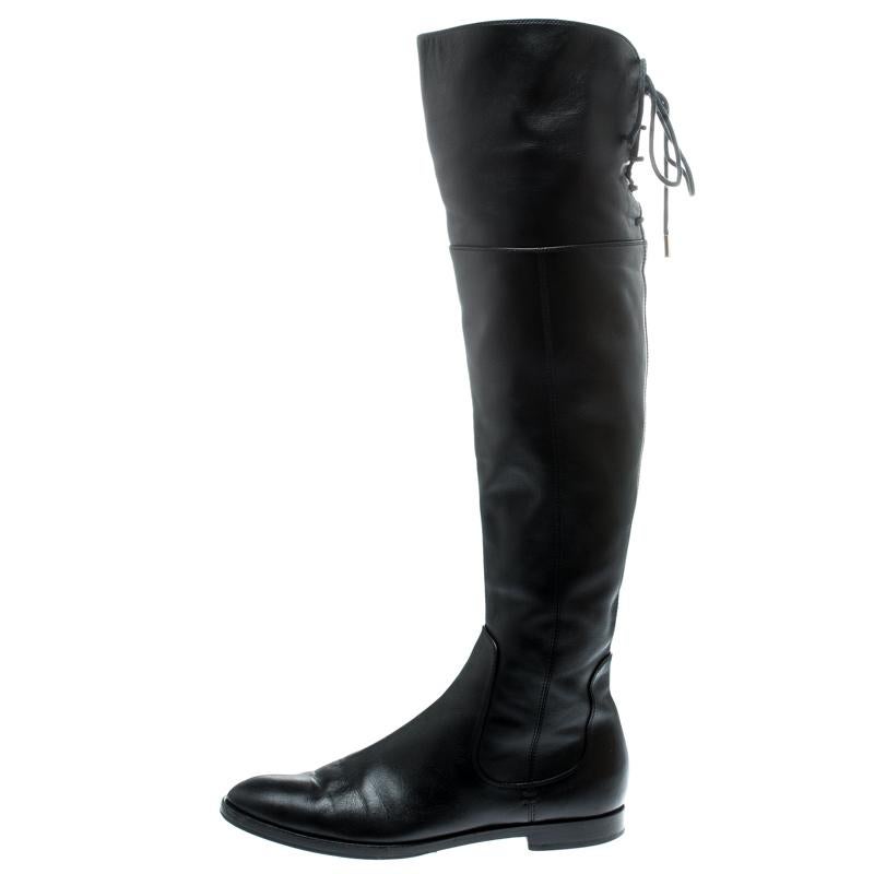 Sergio Rossi Black Leather Knee High Boots Size 37.5 3