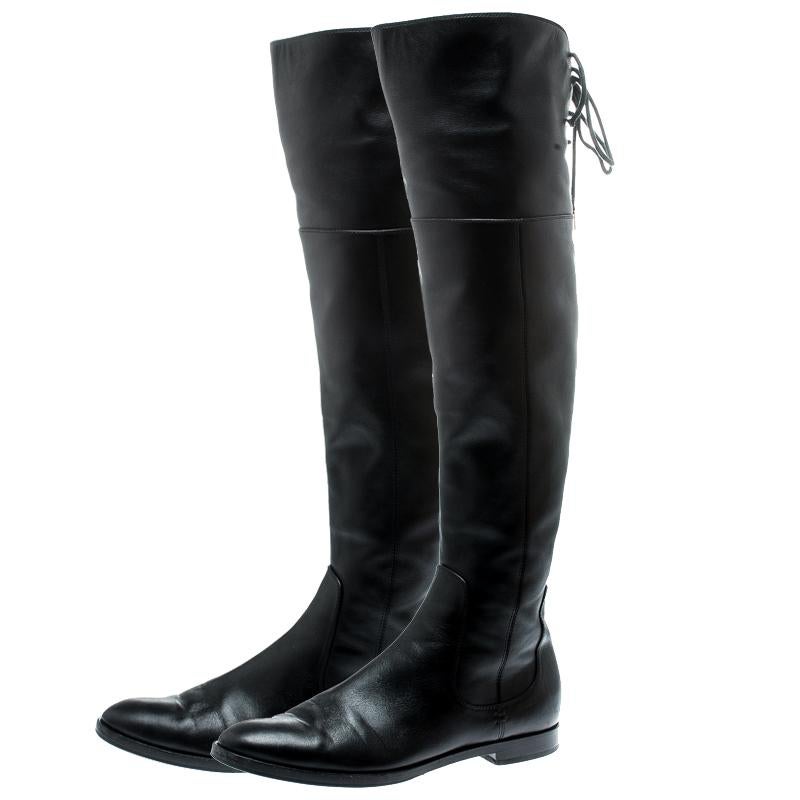 Sergio Rossi Black Leather Knee High Boots Size 37.5 4