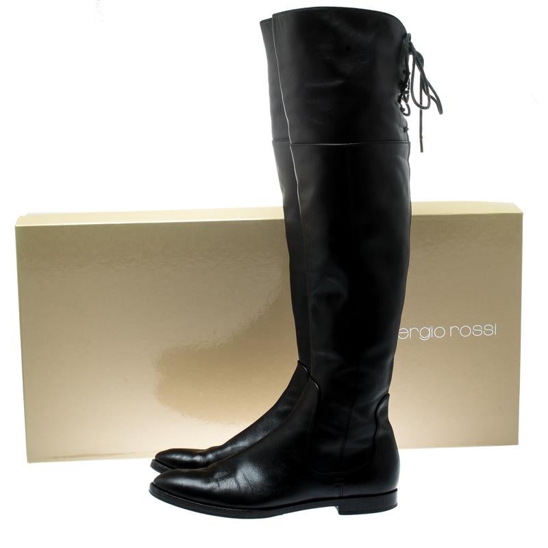 Sergio Rossi Black Leather Knee High Boots Size 37.5 5