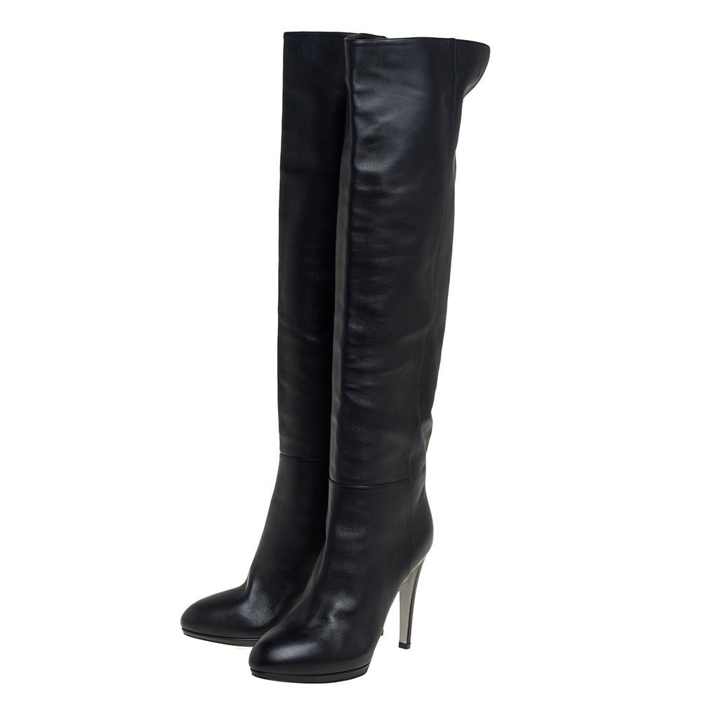 Sergio Rossi Black Leather Knee High Boots Size 38 1