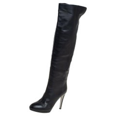 Sergio Rossi Black Leather Knee High Boots Size 38