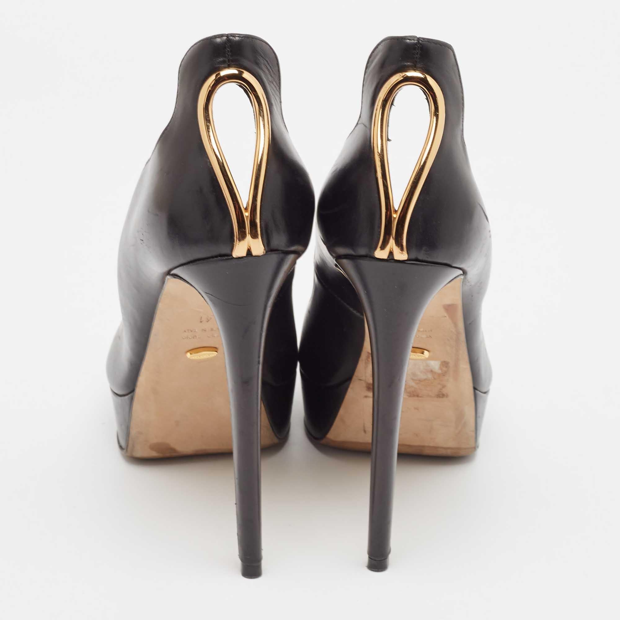 Sergio Rossi Black Leather Peep Toe Platform Pumps Size 41 1