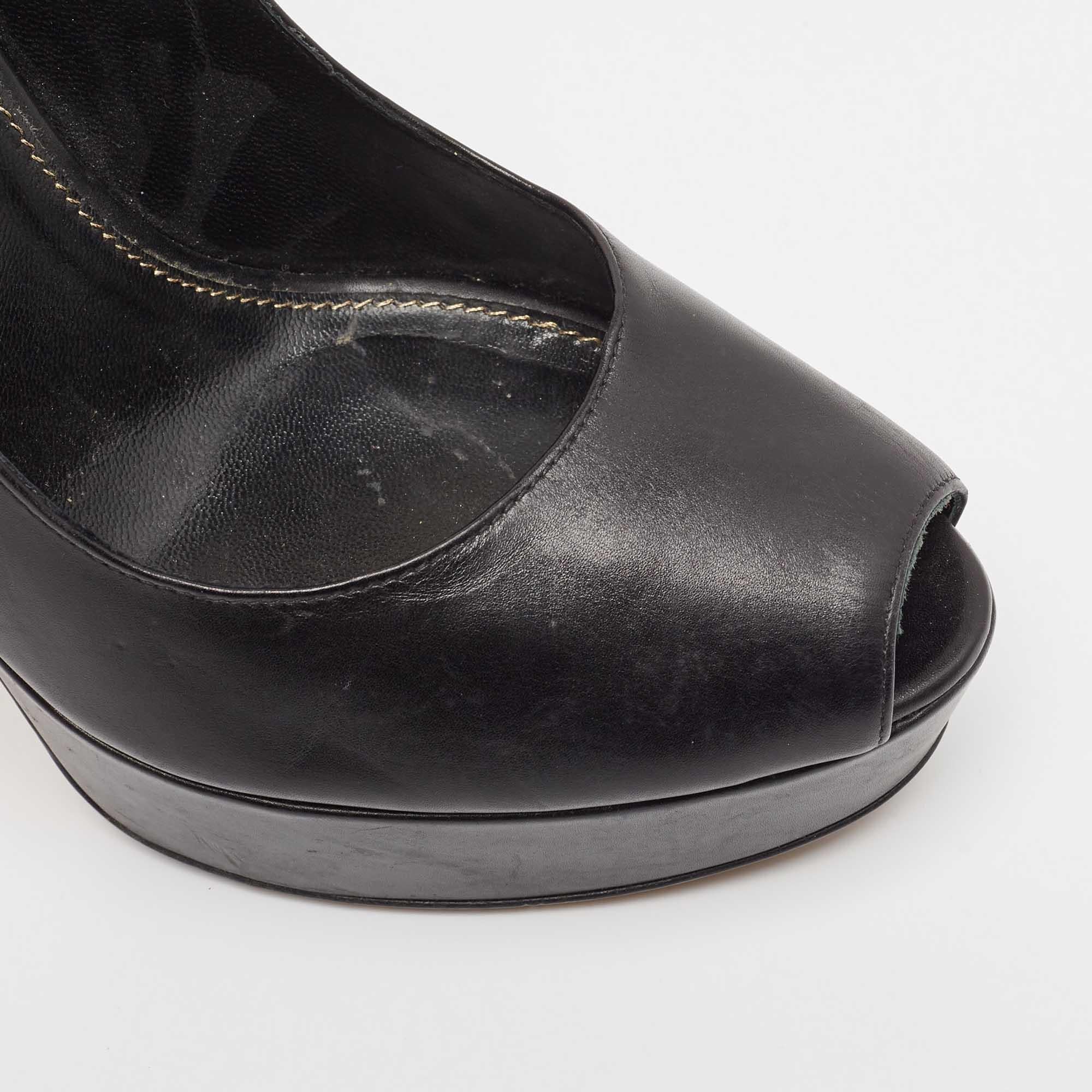 Sergio Rossi Black Leather Peep Toe Platform Pumps Size 41 4