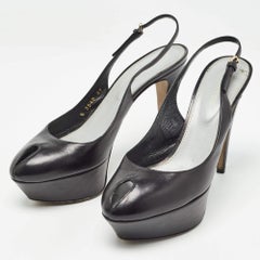 Sergio Rossi Black Leather Peep Toe Slingback Pumps Size 37