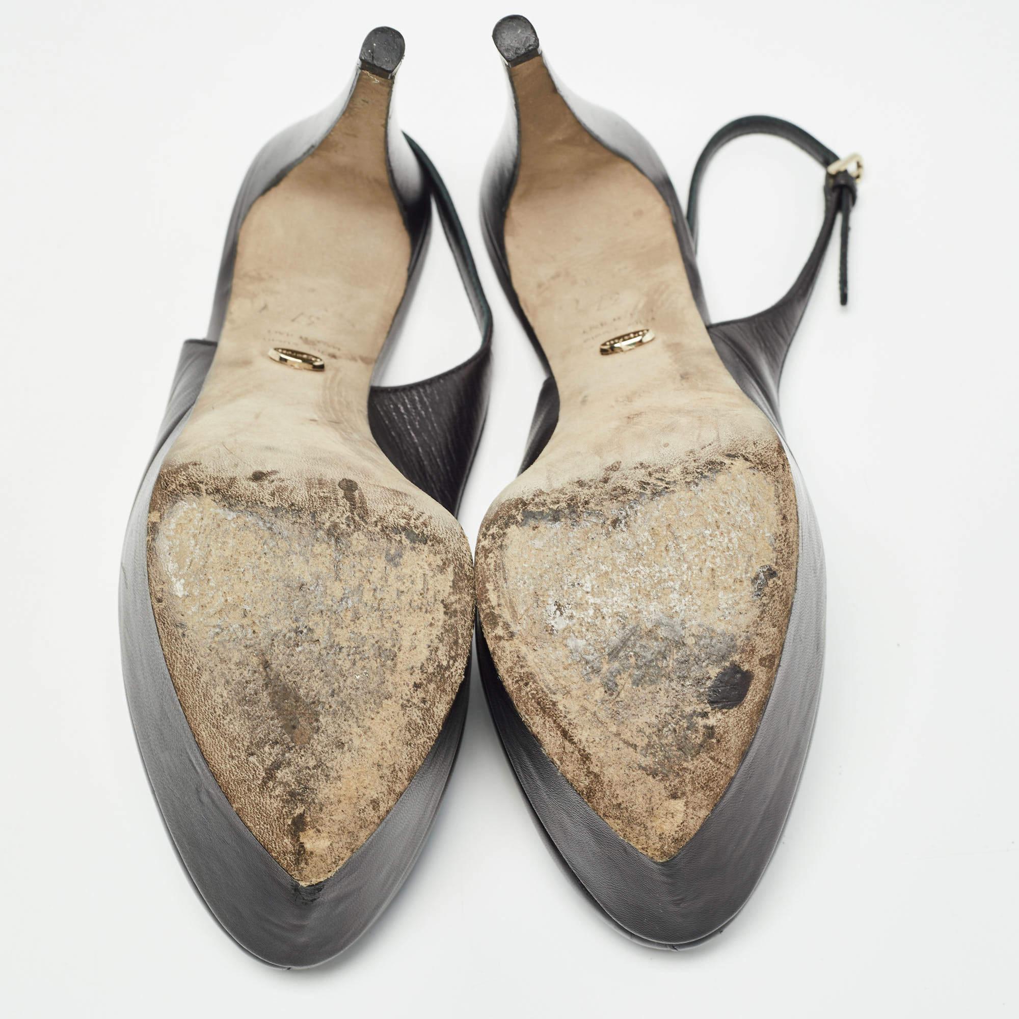 Sergio Rossi Black Leather Peep Toe Slingback Pumps Size 37 For Sale 2
