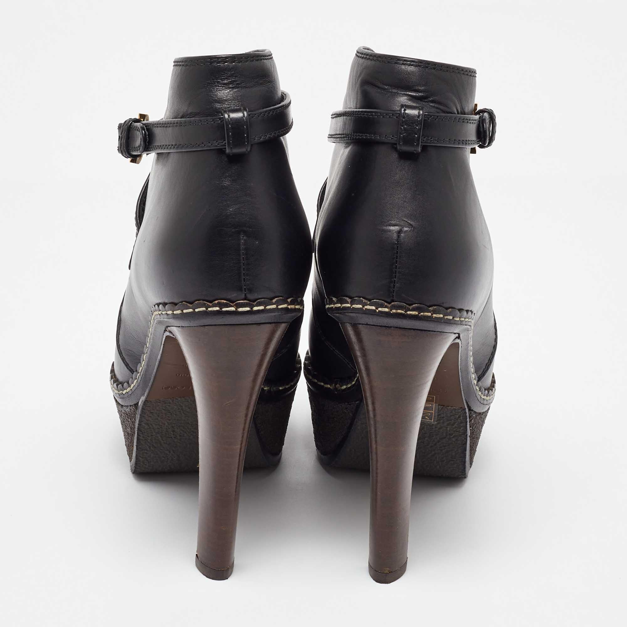 Sergio Rossi Black Leather Platform Ankle Length Boots Size 36.5 For Sale 1