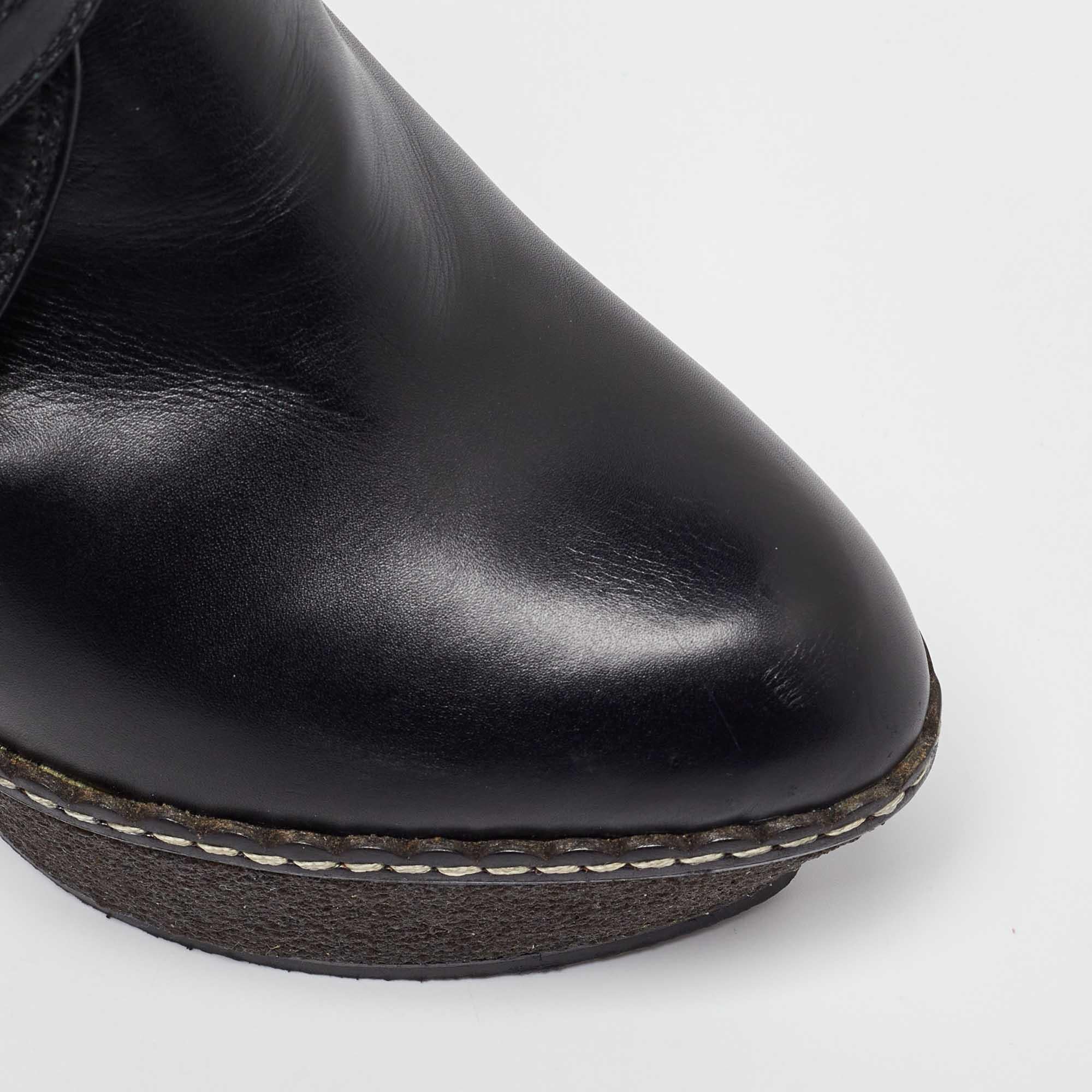 Sergio Rossi Black Leather Platform Ankle Length Boots Size 36.5 For Sale 3