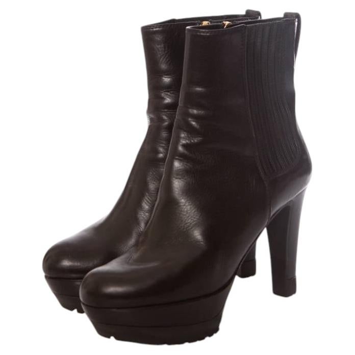 Pre-owned Sergio Rossi , Black Leather Platform Boots In Size 36.5.