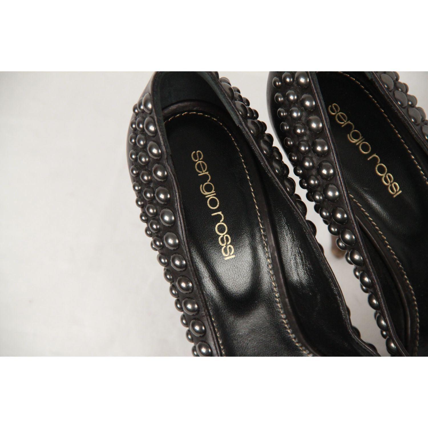 Women's SERGIO ROSSI Black Leather Platform Heels STUDDED PUMPS Shoes SIZE 36