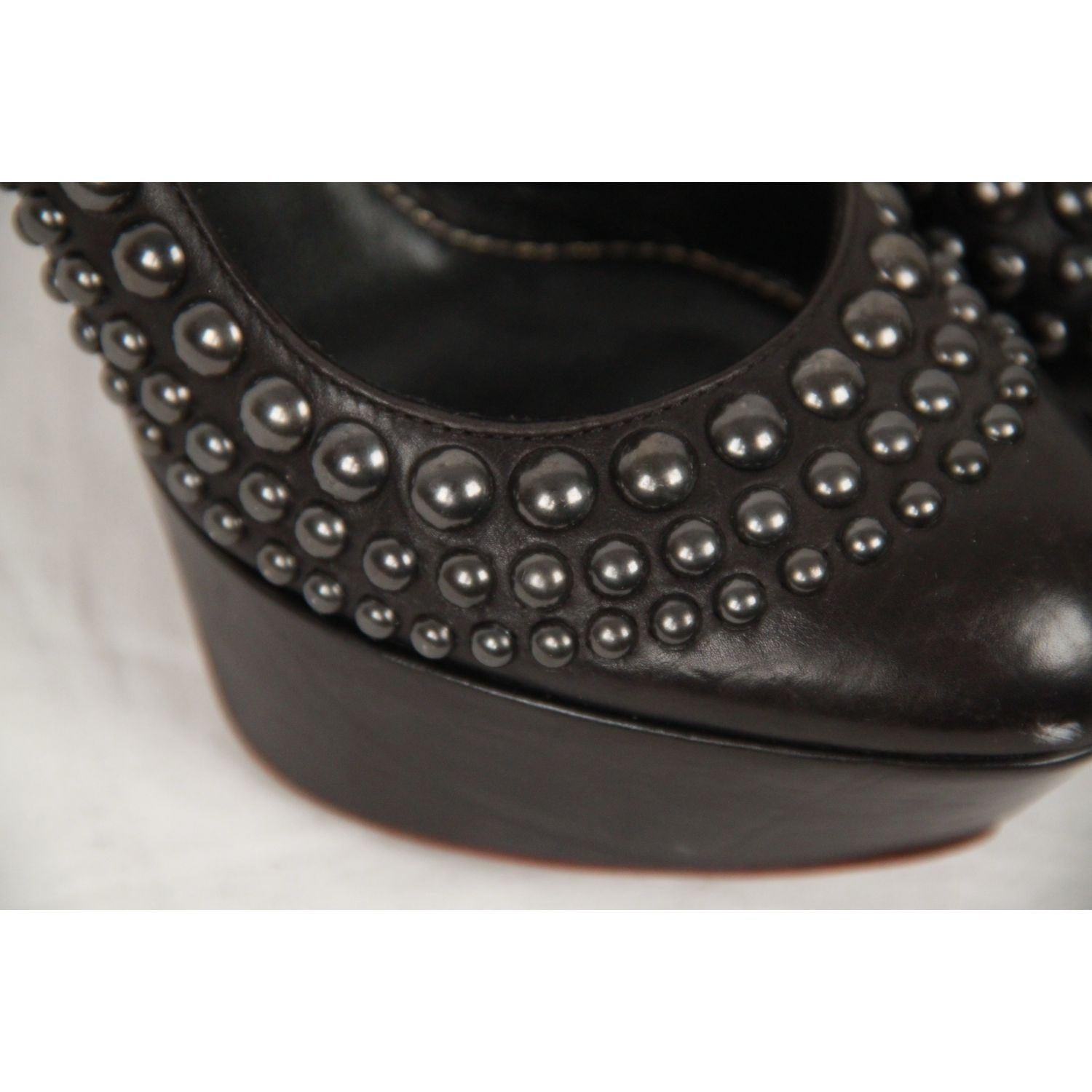 SERGIO ROSSI Black Leather Platform Heels STUDDED PUMPS Shoes SIZE 36 1