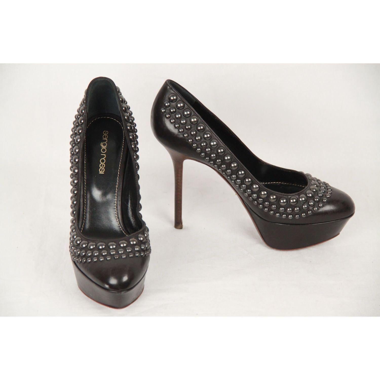 SERGIO ROSSI Black Leather Platform Heels STUDDED PUMPS Shoes SIZE 36 2