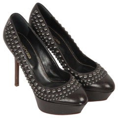 SERGIO ROSSI Black Leather Platform Heels STUDDED PUMPS Shoes SIZE 36