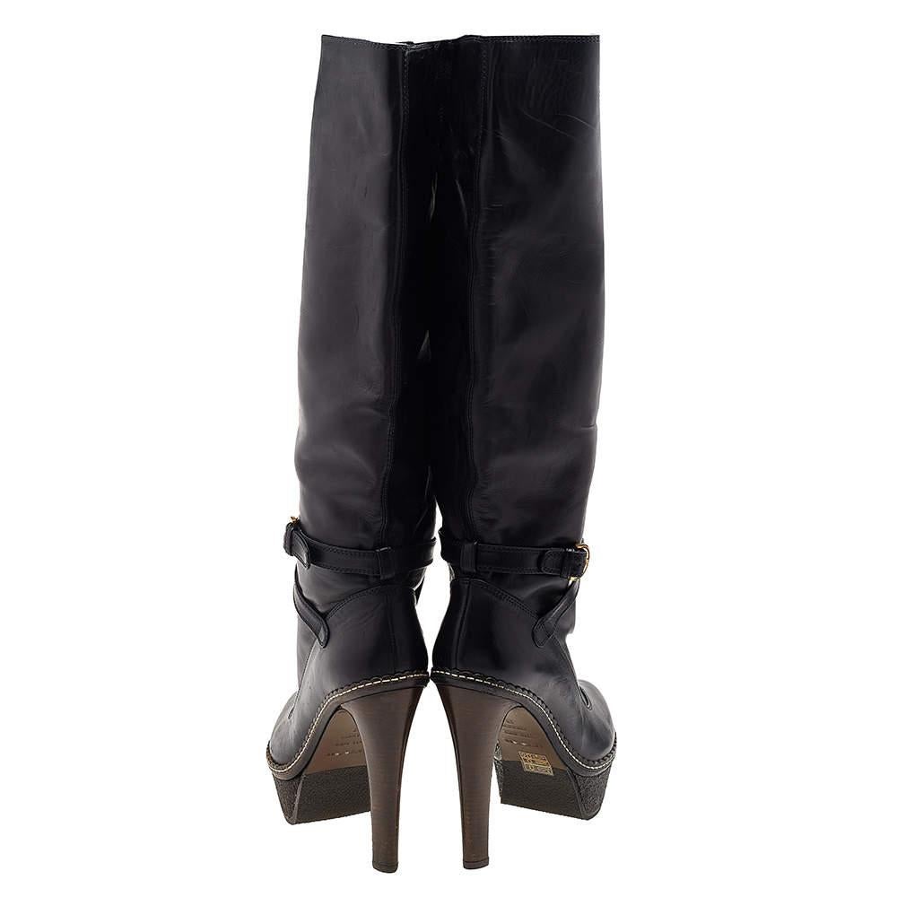 Sergio Rossi Black Leather Platform Knee Length Boots Size 39 2