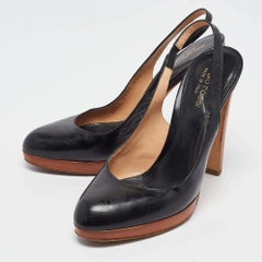 Sergio Rossi Black Leather Platform Slingback Pumps Size 36.5