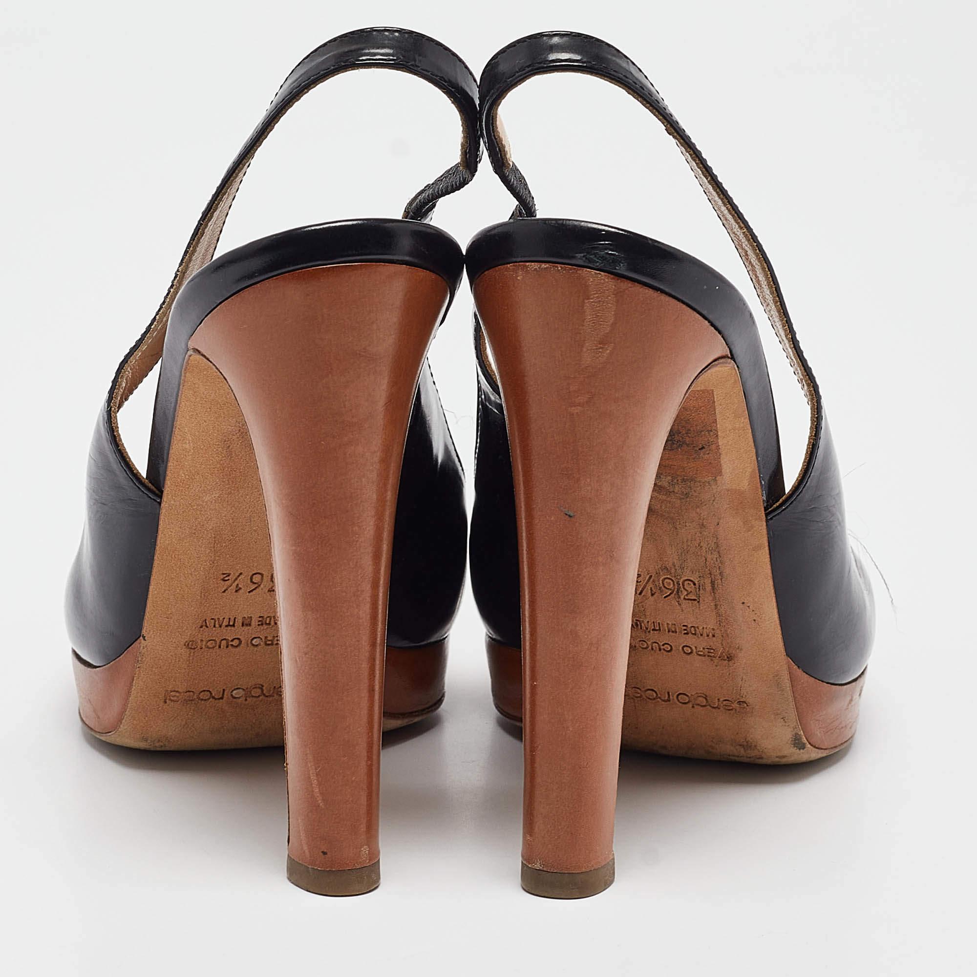 Sergio Rossi Black Leather Platform Slingback Pumps Size 36.5 For Sale 1