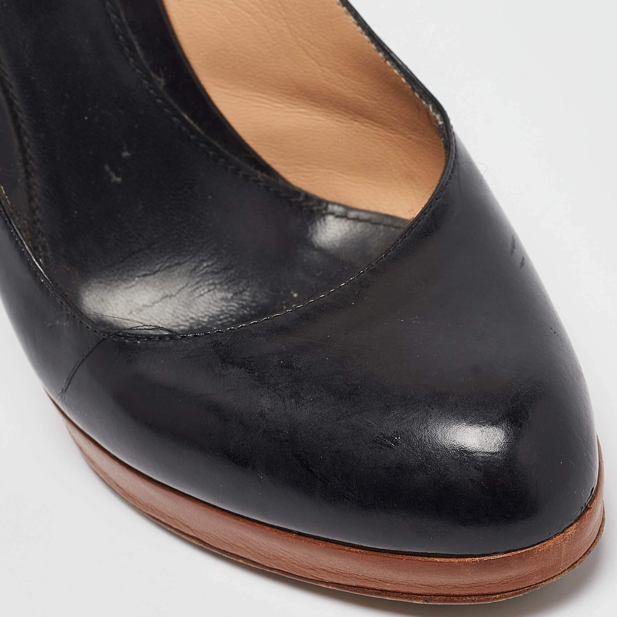 Sergio Rossi Black Leather Platform Slingback Pumps Size 36.5 For Sale 3