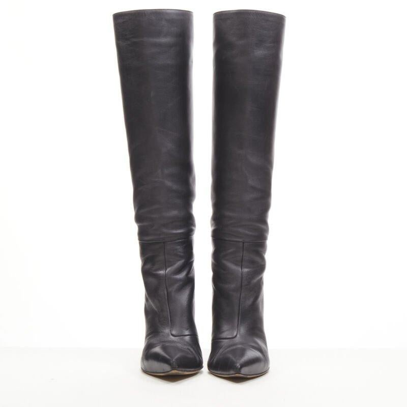 Black SERGIO ROSSI black leather point toe pull on high heel boots EU38 For Sale