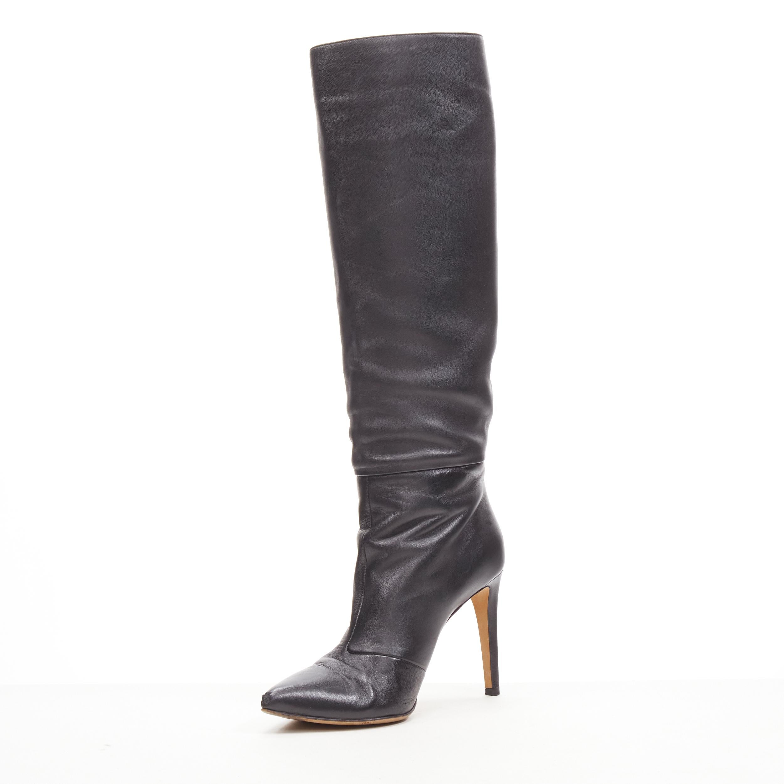 SERGIO ROSSI black leather point toe pull on high heel boots EU38 In Fair Condition For Sale In Hong Kong, NT